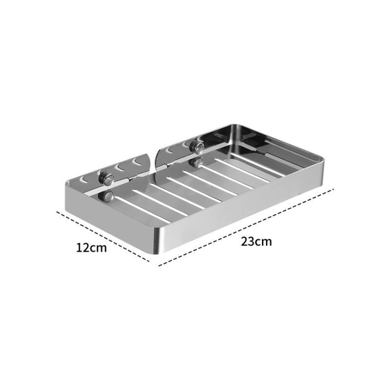 Tagère de salle de bain sans poinçon, porte-savon mural en acier inoxydable 304 (argent long)