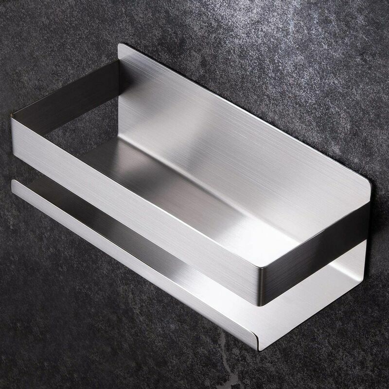 Tagère de salle de bain Étagère de rangement en acier inoxydable Étagère de salle de bain perforée à fixation murale (Argent)