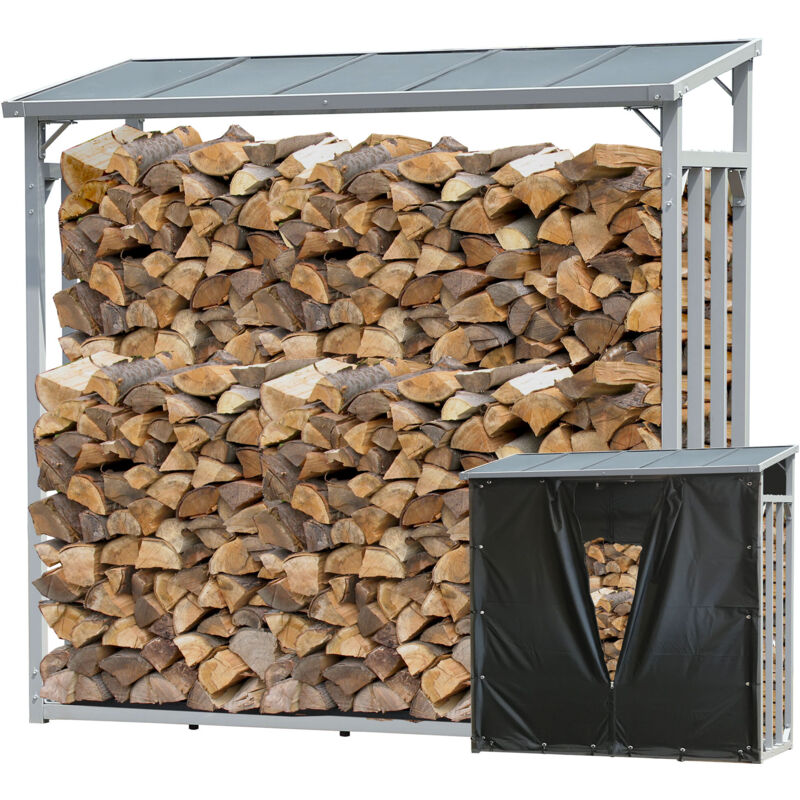 Tagère en Aluminium pour Bois de cheminée 143 x 70 x 145 cm 1.4 m³ avec protection contre les intempéries Noir