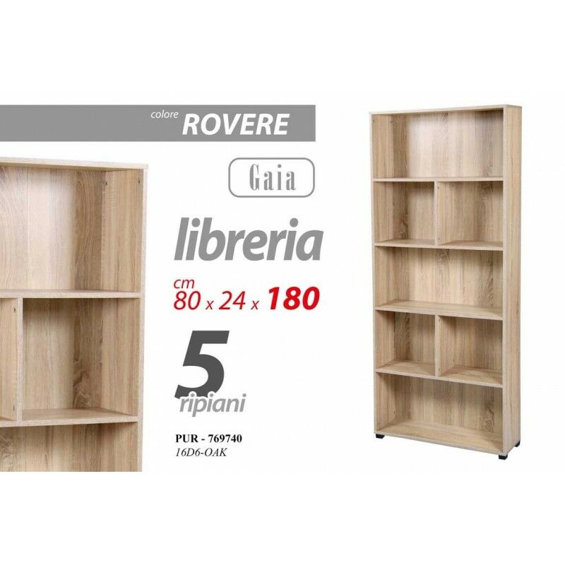 Webmarketpoint - tagère en chêne 5 étagères bibliothèque moderne cm 80 x 24 x 180 h