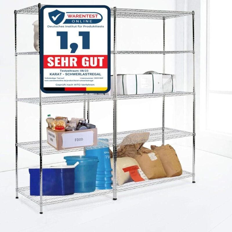 Étagère en métal Everest chromé 5 étages Largeur: 90 cm Profondeur: 45 cm Hauteur: 200 cm
