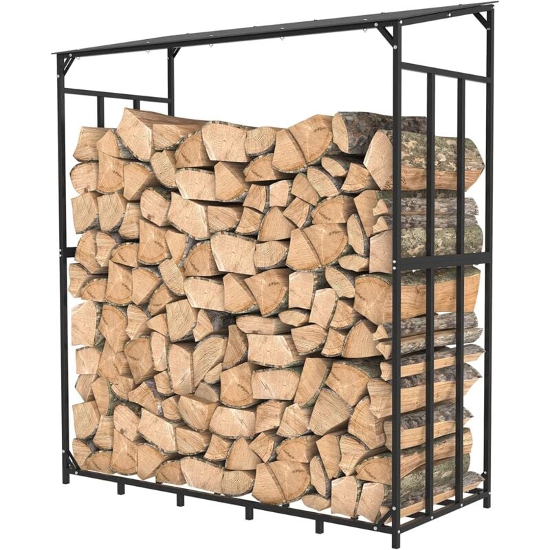 Tagère en Métal pour Bois de Cheminée Range Bûches Extérieur 176x60x156cm pour Bois de Chauffage - Noir