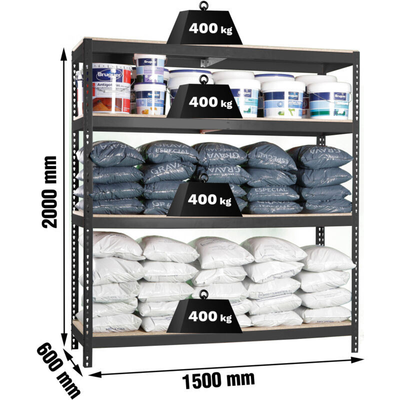 Etagère charge lourde ecoforte 1506-4 chipboard antracite/bois - 2000x1500x600 400Kg Simonrack