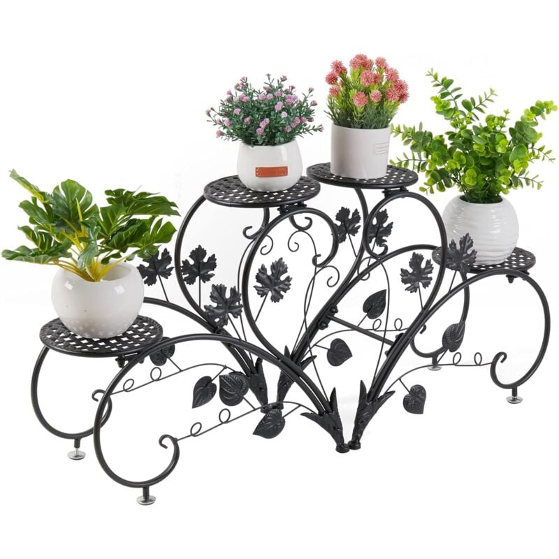 Tagère à Fleurs Fer Forgé 93x40x23cm Support Plantes avec 4 Tablettes pour Maison Jardin Patio Terrasse Balcon - Noir