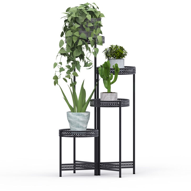 Tagère à Fleurs Fer Forgé - Porte Plante Intérieur Extérieur avec 4 Niveaux Echelle Escalier Pour Jardin Balcon Terrasse