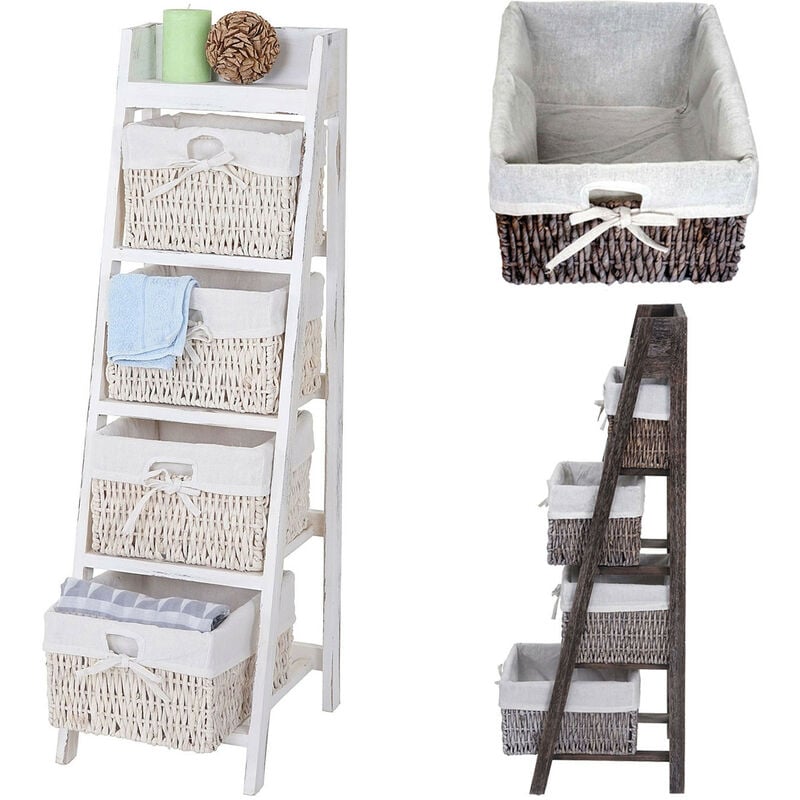 Tagère Goiana, étagère indépendante / échelle avec 4 paniers 101x30cm, style shabby - marron