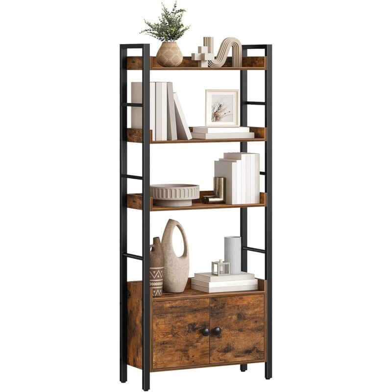 Hoobro - tagère à Livres à 4 Niveaux, Bibliothèque, Bibliothèque Industrielle avec Armoire de Rangement, Étagère de Rangement avec Rails de