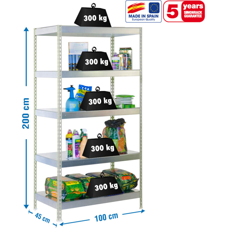 Simonrack - Etagère charge lourde bricoforte 1004-5 metal galva/galva - 2000x1000x450 300Kg
