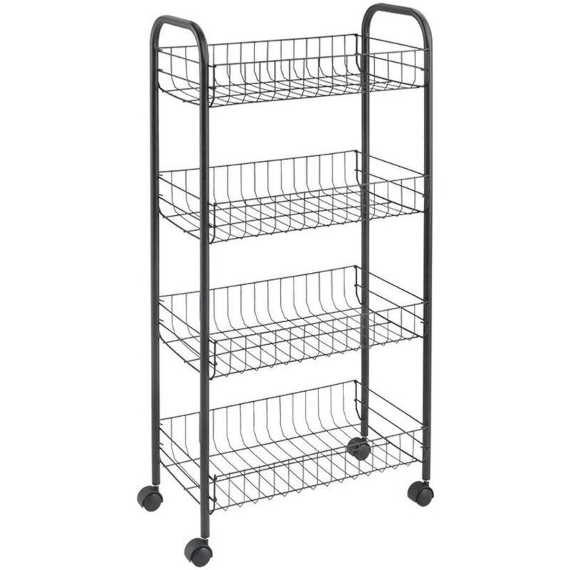 Chariot Metaltex Ascona à roulettes + 4 paniers 41x23x84 cm Noir Mat/Métal