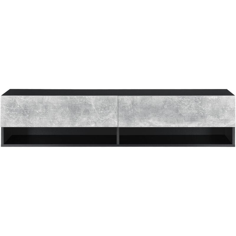 Helloshop26 - tagère murale 2 portes meuble support tv rangement 140 cm noir effet béton