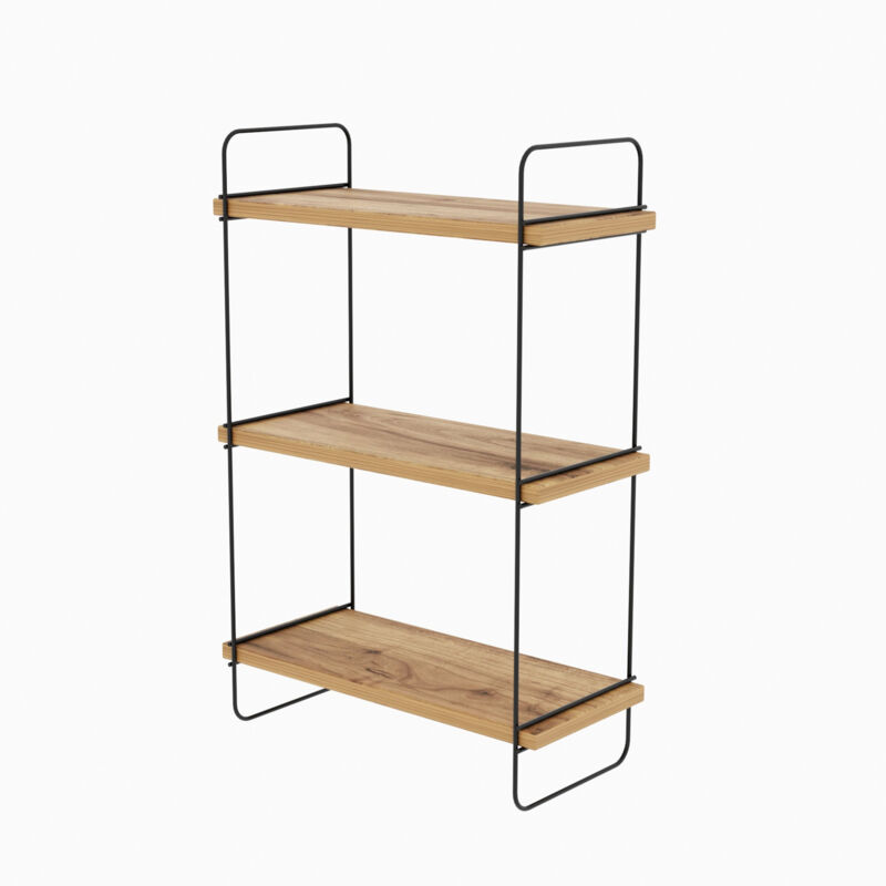 Cotecosy - calicosy - Etagère murale suspendue décor bois pin et noir H66 cm - pulalis