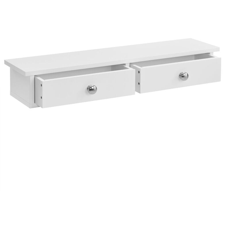 Helloshop26 - tagère murale 2 tiroirs meuble de rangement armoire à clés porte-clés mdf laqué blanc 10 x 60 x 15 cm
