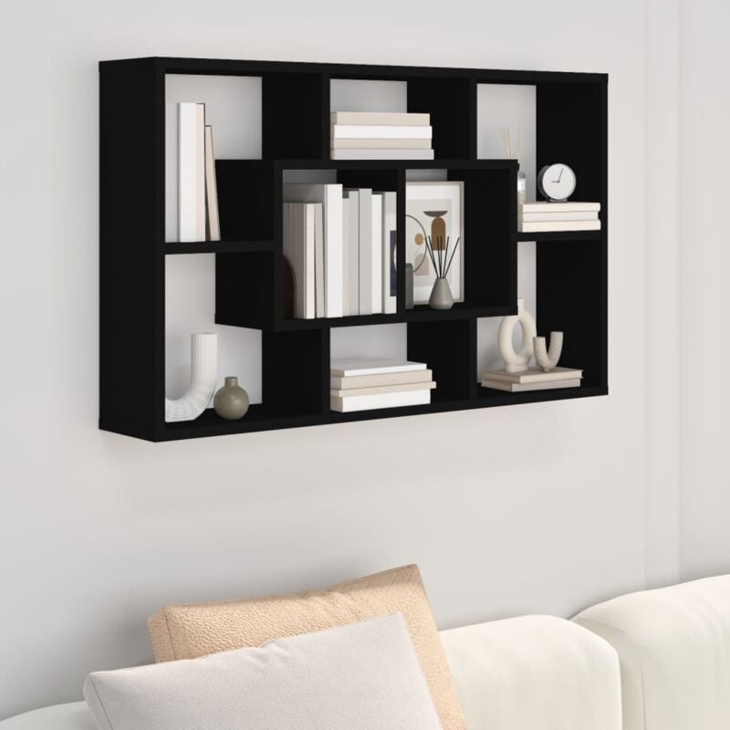Tagère murale noir 85x16x52,5 cm bois d'ingénierie