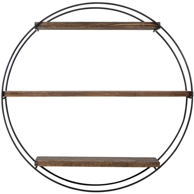 Etagère murale ronde 3 niches 60x15x60 cm en bois et métal noir Etagère murale ronde 3 niches 60x15x60 cm en bois et métal noir