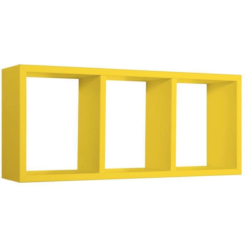 Ahd Amazing Home Design - Tristano Étagère murale moderne en forme de cube rectangulaire 3 compartiments - Jaune
