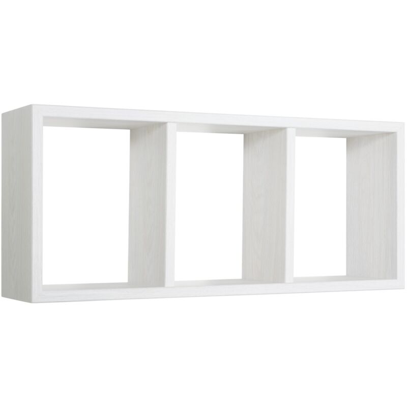 Tristano Étagère murale moderne en forme de cube rectangulaire 3 compartiments - Shabby Blanc Tristano Étagère murale moderne en forme de cube rectangulaire 3 compartiments - Shabby Blanc