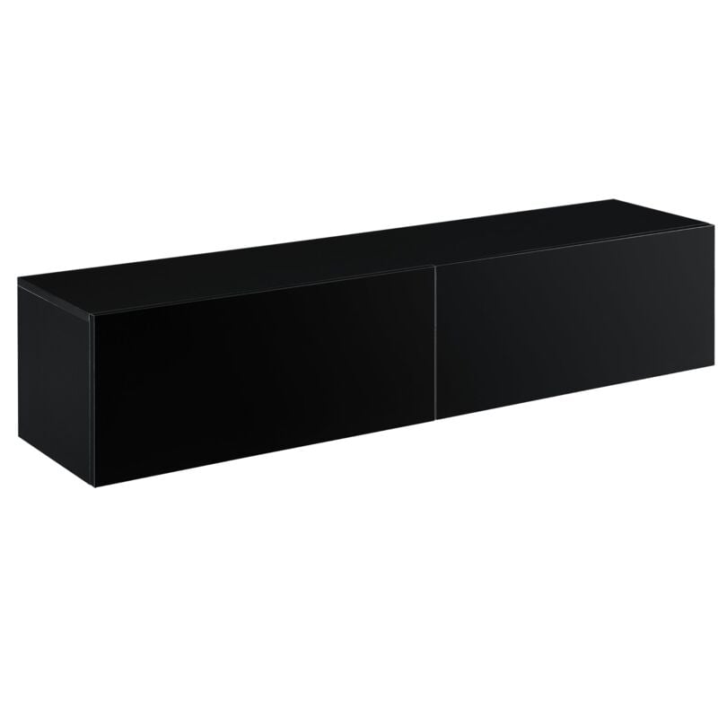 Helloshop26 - tagère murale design meuble support tv avec 2 Tiroirs 140 cm noir brillant