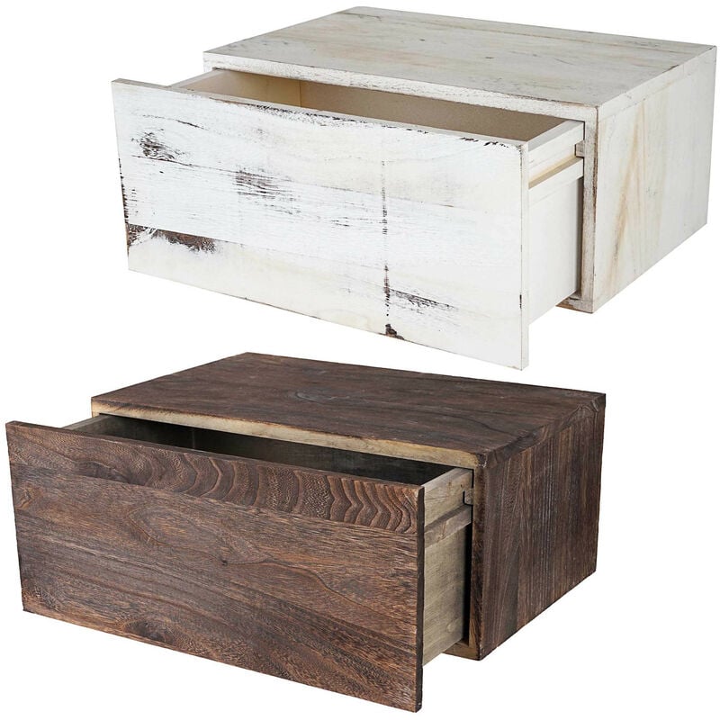 Mendler - tagère murale Dinant, avec tiroir, 21x46x30cm style shabby, vintage - brun foncé