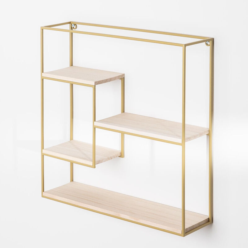 Sklum - tagère murale en bois et acier Yazek Doré