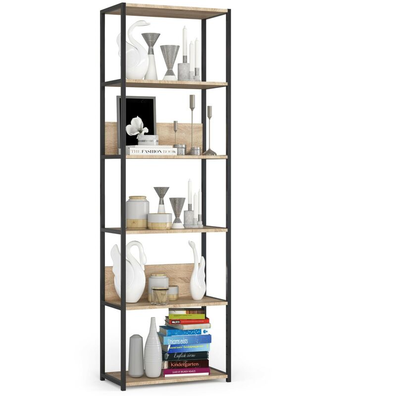 Akord - tagère murale industrielle Noire - Chêne Sonoma 60 cm 6 étagères 60x32x192 cm