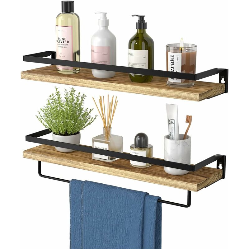 Tagère Murale Lot de 2, rustiques étagère Murale avec Longueur de 42 cm, Porte-Serviettes Amovible, étagère Murale pour Salle de Bain, Salon,