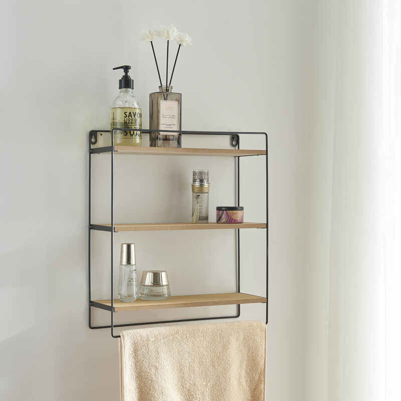 Tagère murale Skovbo à 3 niveaux 43 x 37,5 x 11 cm noir effet bois [en.casa]