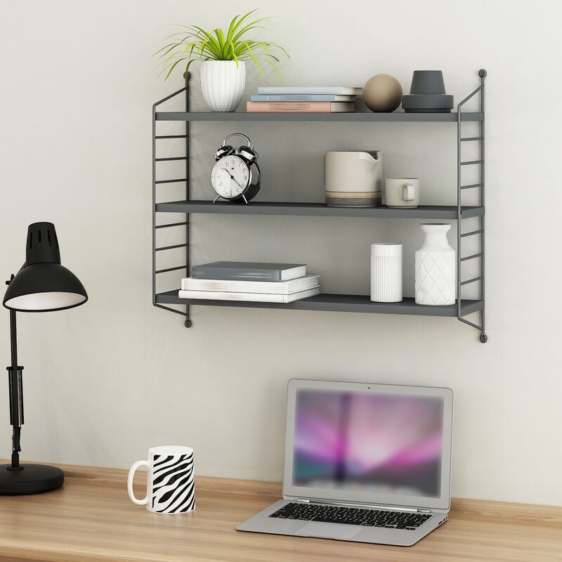 [en.casa] - tagère murale Strängnäs à 3 niveaux modulables 50 x 60 x 15 cm gris foncé