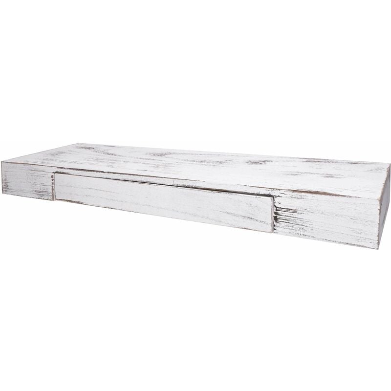 Décoshop26 - tagère murale étagère suspendue avec tiroir en bois massif 8x80x25cm blanc vieilli 040005180