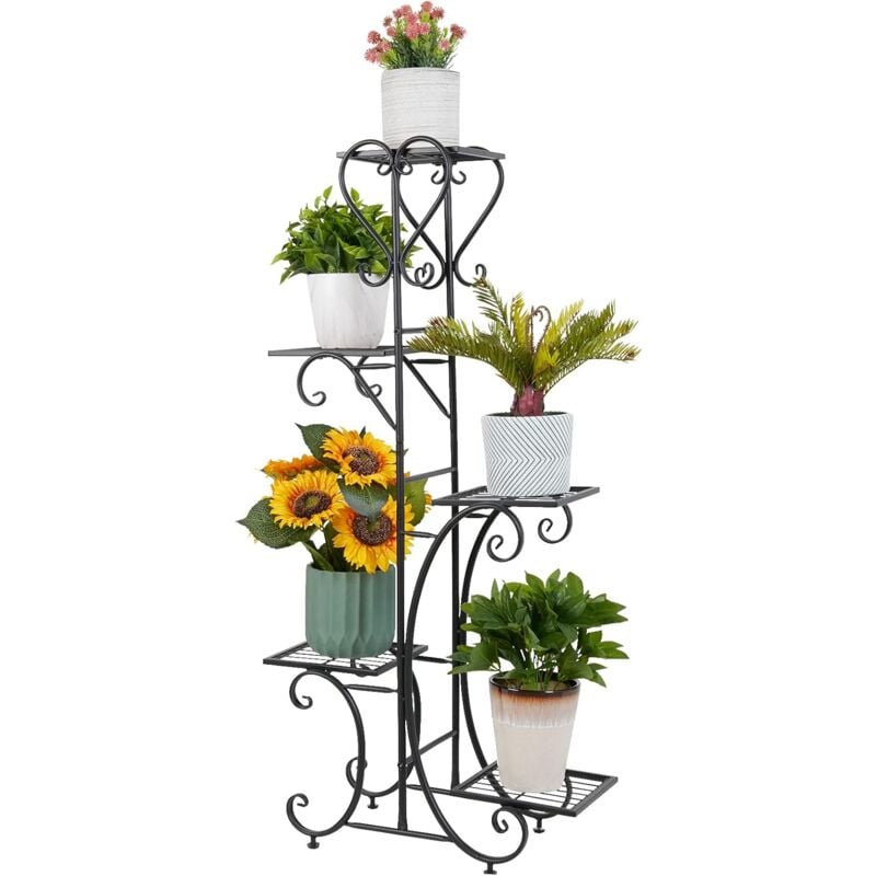 Tagère Plante Intérieure Porte Plantes Métal Extérieur Intérieur de 5 Niveaux Support Pot de Fleurs pour Maison Balcon Terrasse Jardin - 107x57x22cm