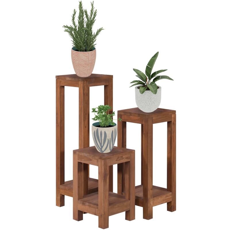 Tagère à plantes 3 pcs Meuble Support Plante - Bois de teck solide BV749822 Bonnevie Brun