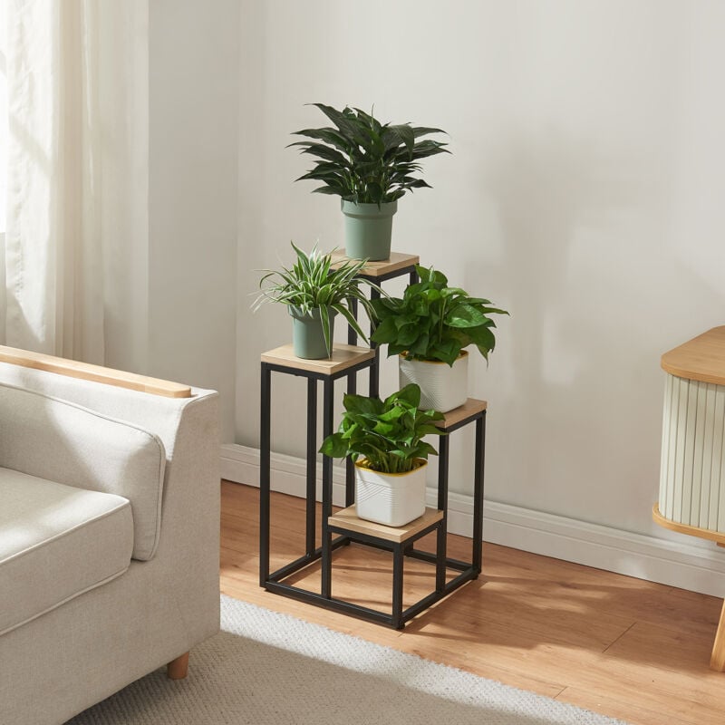 [en.casa] - tagère à plantes Ameland 4 niveaux noir effet bois