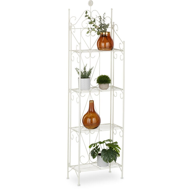 Tagère à plantes dotée de 4 niveaux, en métal, pliable, HxLxP : 156 x 46 x 25 cm, pour l'intérieur, blanche - Relaxdays