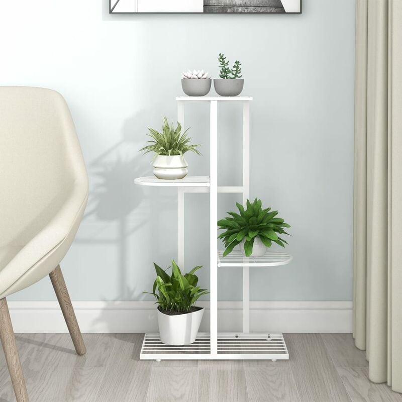 Tagère à plantes Meuble Support Plante - 4 niveaux 43x22x76 cm Blanc Métal BV587042 - Blanc
