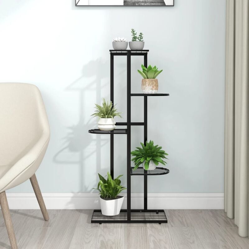 Tagère à plantes Meuble Support Plante - 5 niveaux 43x22x98 cm Noir Métal BV419327 Bonnevie