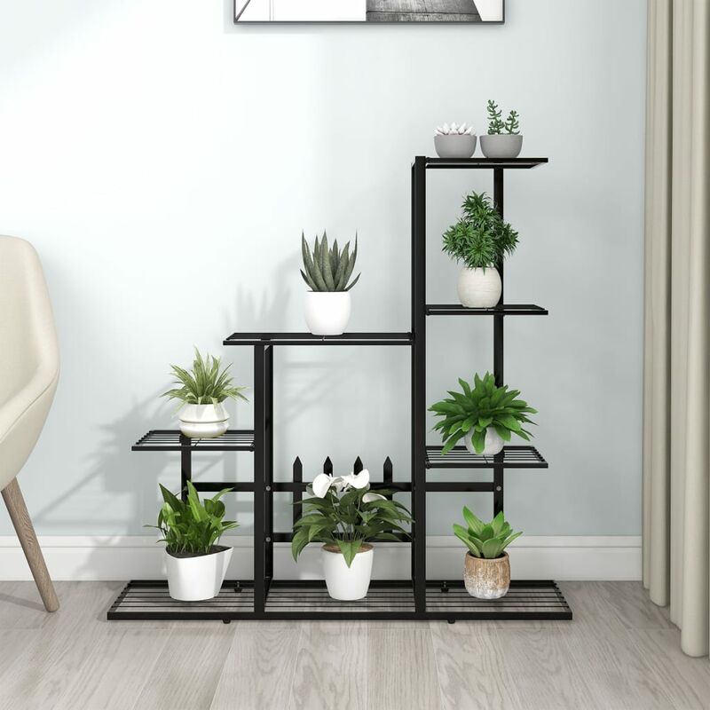 Tagère à plantes Meuble Support Plante - 94,5x25x88 cm Noir Métal BV285255 Bonnevie Noir