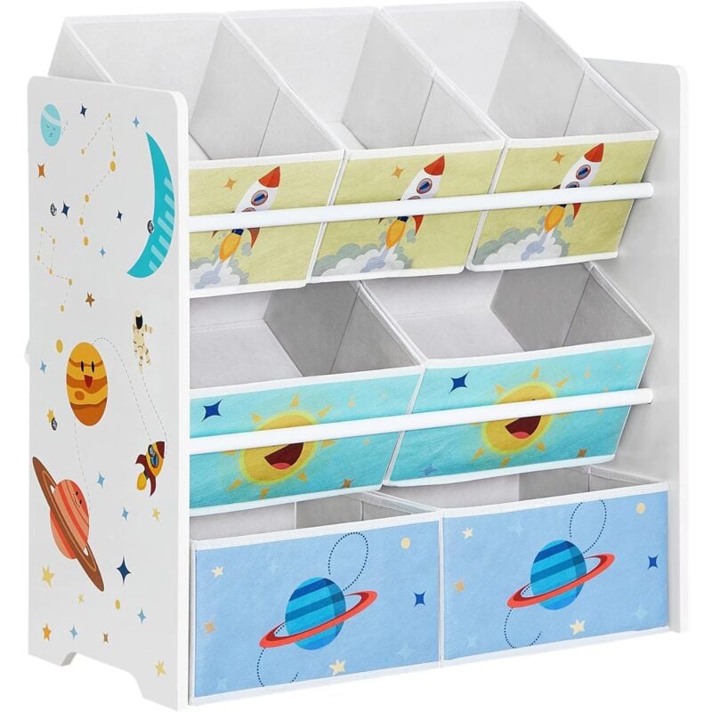 Tagère pour Chambre d'Enfants, Bibliothèque avec 7 Boîtes de Rangement en Tissu Non-tissé, Étagère de Rangement, Organisateur de Rangement pour