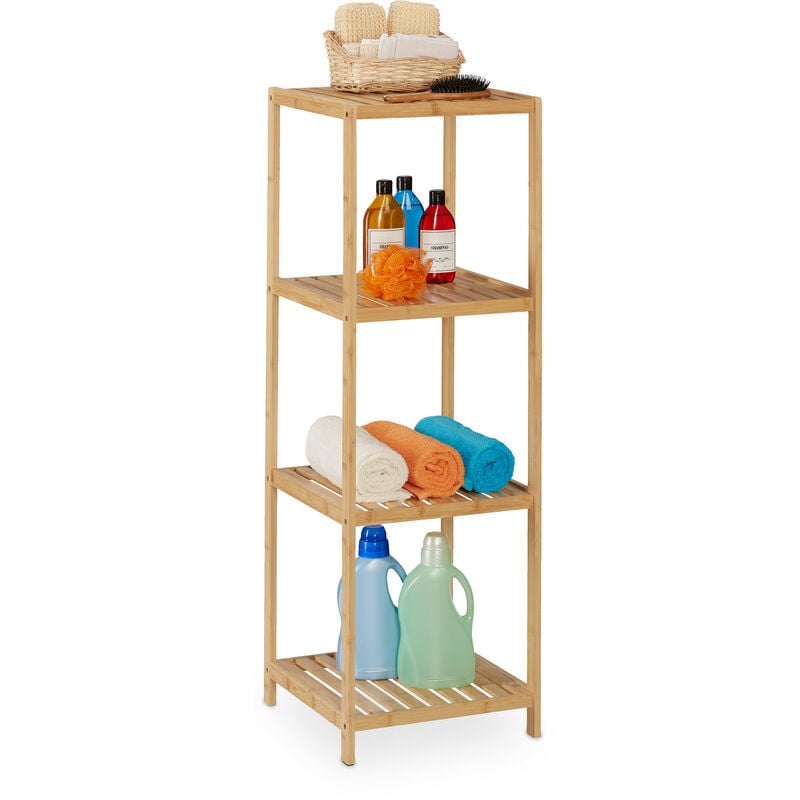 Tagère salle de bain ou cuisine, en bambou, 4 niveaux, non fixe, hlp : 116,5 x 38 x 39,5 cm, nature - Relaxdays