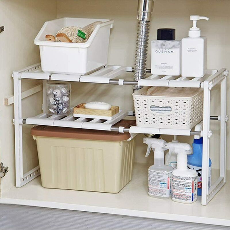 Tagère Sous Evier Rangement Organisateur Pour Armoire Cuisine Salle de Bain Blanc