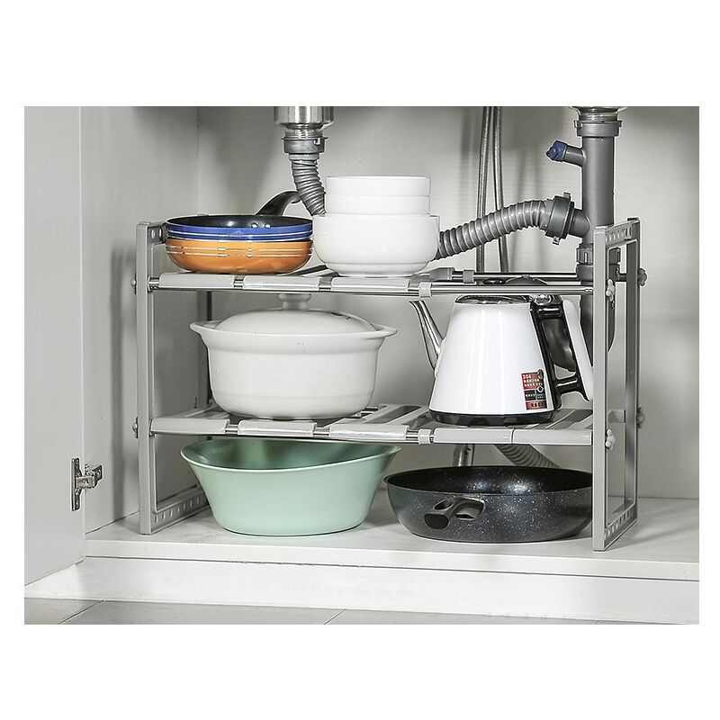 Tagère Sous Evier Rangement Organisateur Pour Armoire Cuisine Salle de Bain Gris