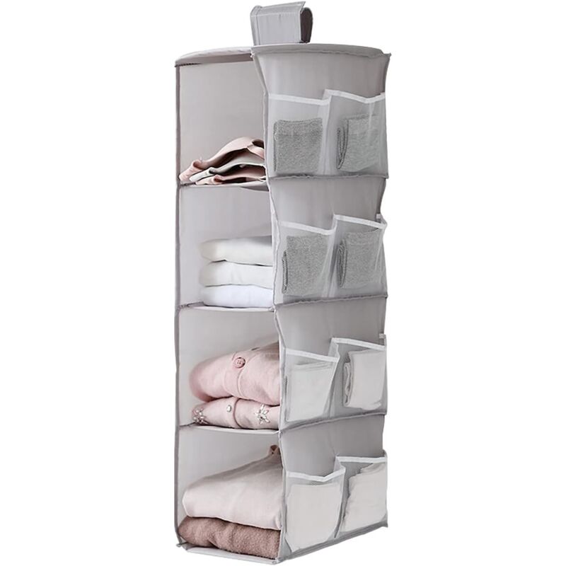 Tagère suspendue pliable, armoire de rangement suspendue, armoire suspendue, organisateur de placard suspendu, 4 compartiments, 12 poches latérales,