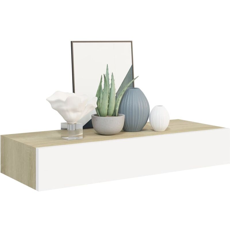Étagère à tiroir murale Chêne et blanc 60x23,5x10 MDF