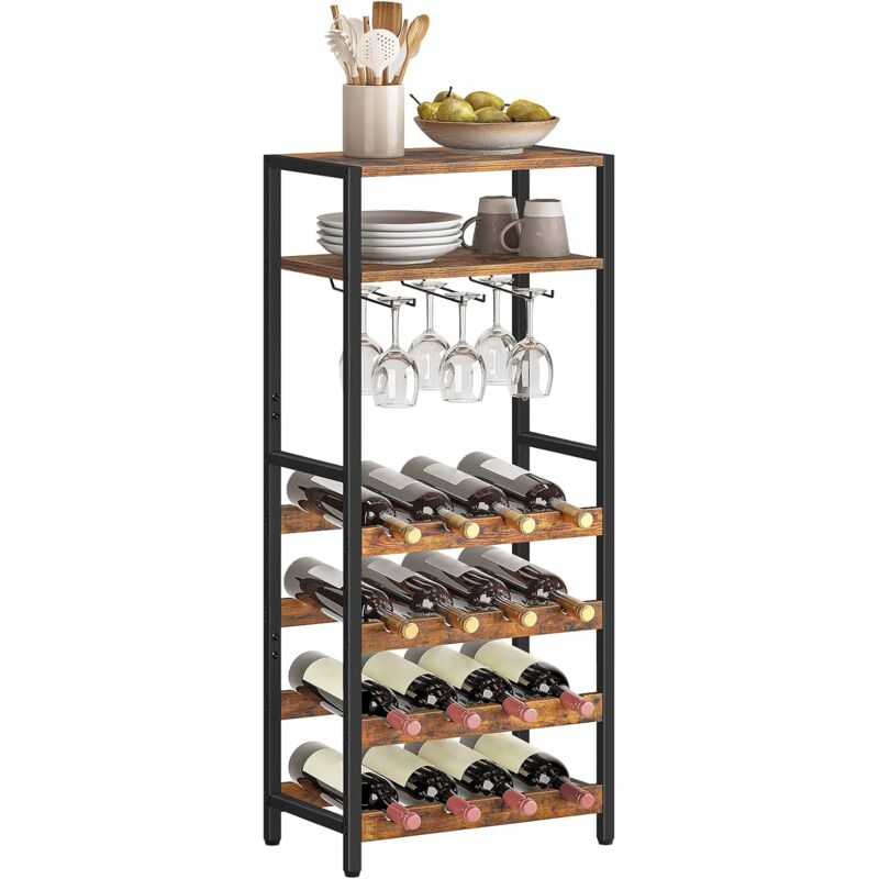 Hoobro - tagère à vin 16 Bouteilles, étagère à vin autoportante avec Support de Table et gobelet, présentoirs de Bar à 5 Niveaux, pour Cuisine, Bar,
