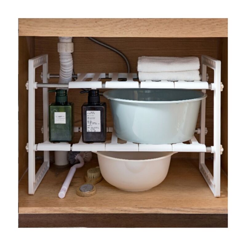 Tagères de cuisine étagères d'évier de cuisine flexibles étagère à 2 niveaux réglable en hauteur pour l'armoire sous l'évier - blanc