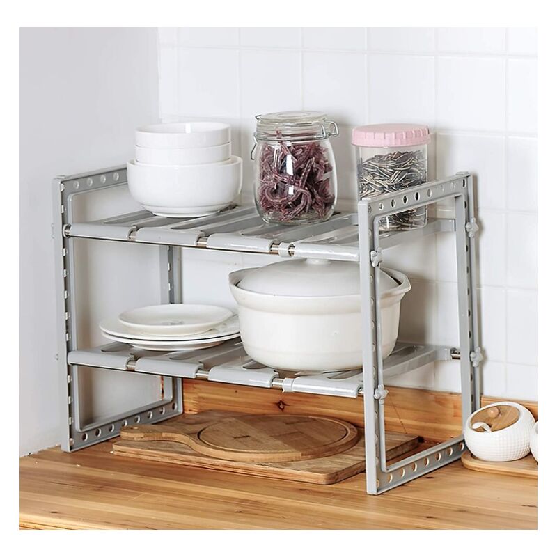 Dazhom - tagères de cuisine , étagères d'évier de cuisine flexibles, étagère à 2 niveaux, réglable en hauteur pour l'armoire sous l'évier - gris
