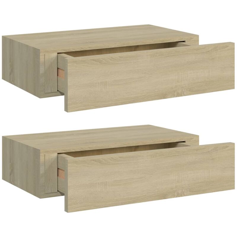 Étagères à tiroirs murales 2 pcs Chêne 40x23,5x10 MDF Étagères à tiroirs murales 2 pcs Chêne 40x23,5x10 MDF