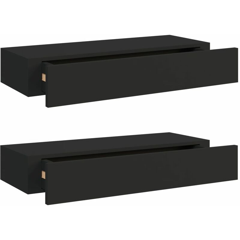Étagères à tiroirs murales 2 pcs Noir 60x23,5x10 MDF Étagères à tiroirs murales 2 pcs Noir 60x23,5x10 MDF