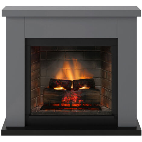 TAGU Cheminée électrique connectée 1400W - FRODE Powerflame 2 - effets flammes 3D et crépitement - Gris