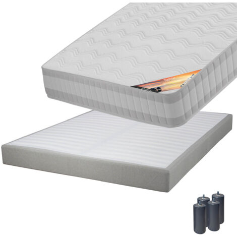 TAHITI - Pack Matelas 140x190 + Sommier Tapissier Démontable 2x20 Lattes Lin + Pieds Anthracites 15cm