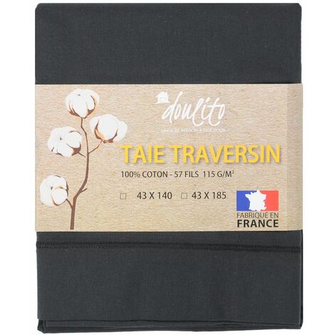 Taie de traversin Doulito - 43x185 cm - Made in France - Coton - Noir