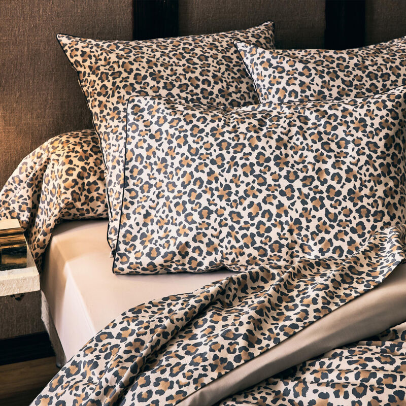 Taie de traversin percale de coton léopard Beige 86x140 cm